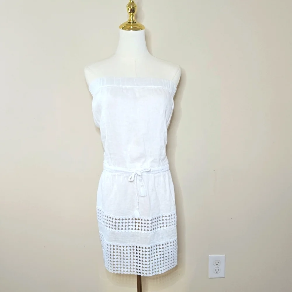 Vineyard Vines 100% Linen Swim Cover Up Size Small Strapless Tubetop with Eyelet